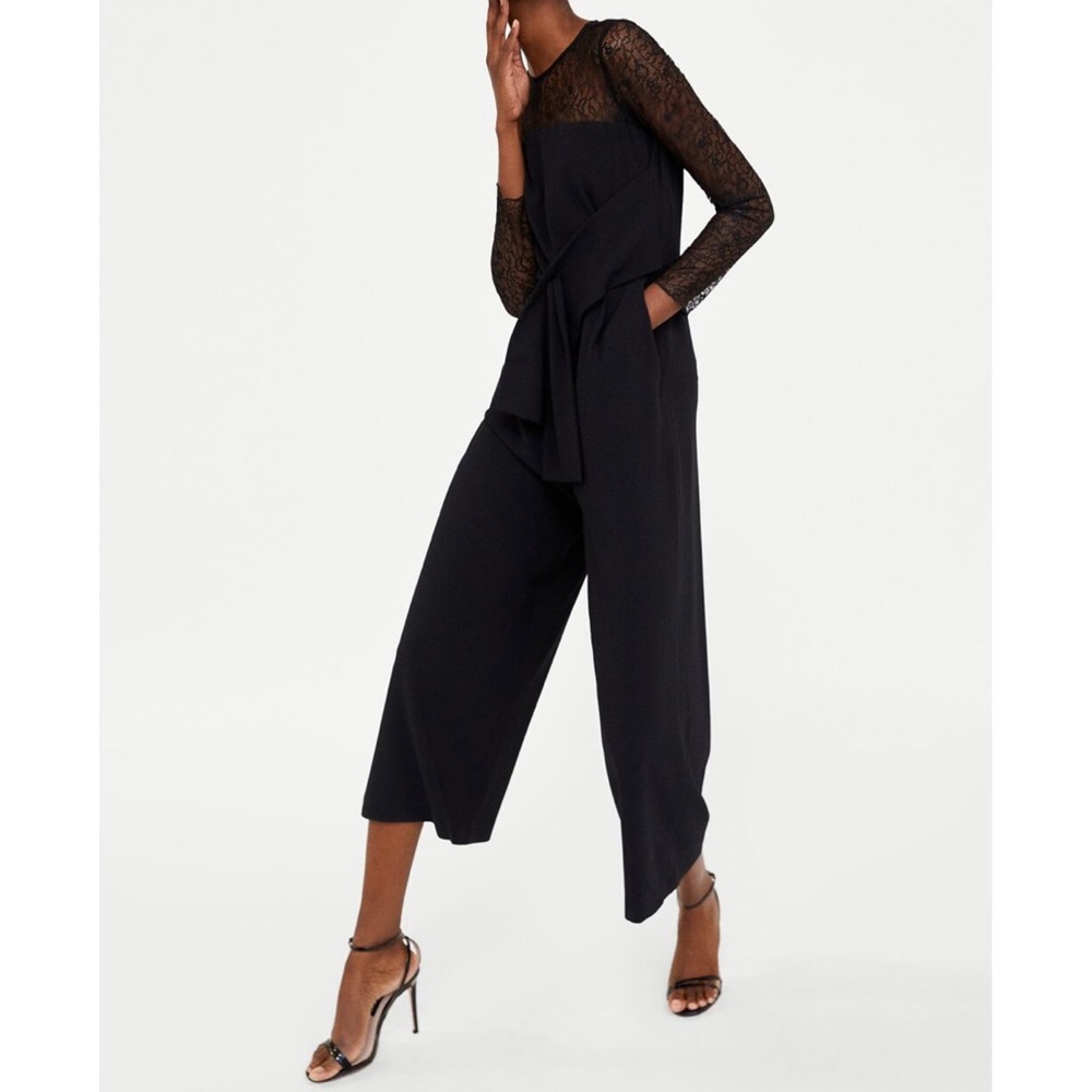 Brand New Zara Black Lace Long Sleeve Jumpsuit